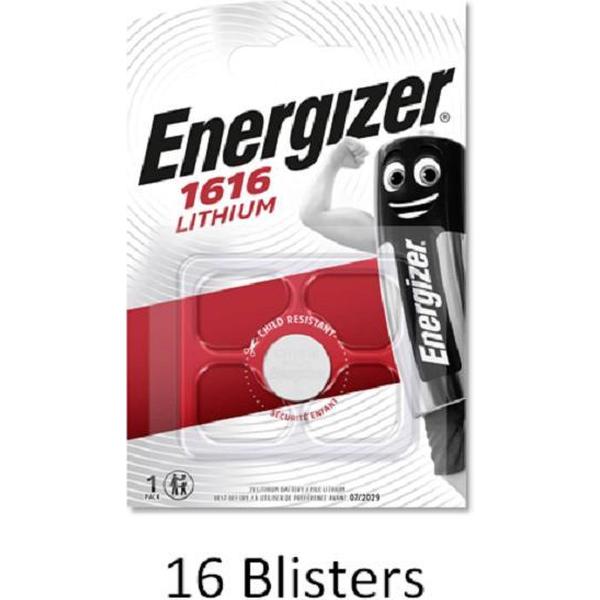 16 stuks (16 blisters a 1 stuk) Energizer CR1616 Lithium knoopcel 3V