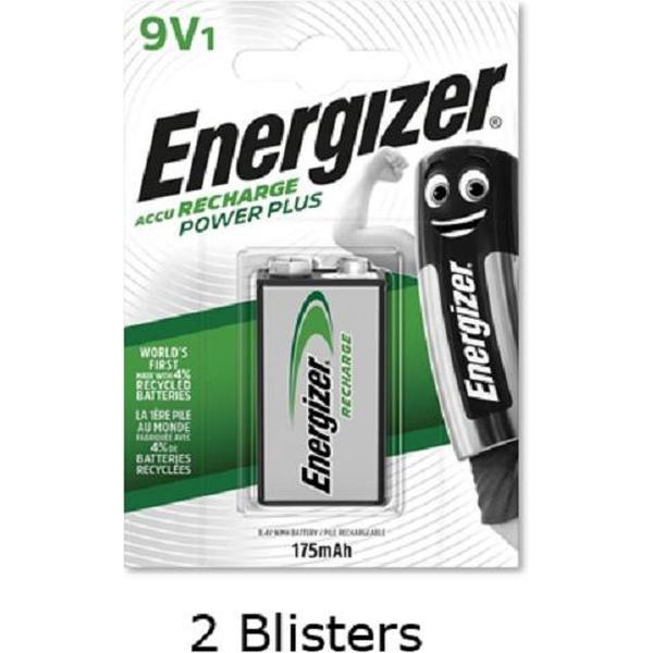 2 stuks (2 blisters a 1 stuk) Energizer 9V batterij oplaadbaar 175 mAh HR22 Rechargeable