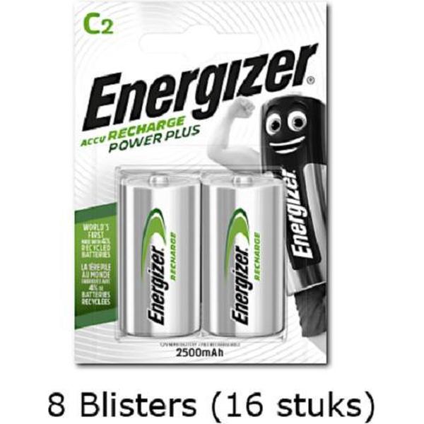 16 stuks (8 blisters a 2 stuks) Energizer C Power Plus Batterij HR14 oplaadbaar 1.2V 2500mAh rechargeable