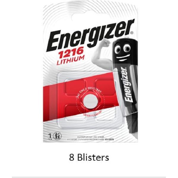 8 stuks (8 blisters a 1 stuk) Energizer Lithium CR1216 3V