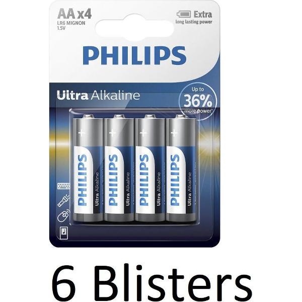 24 Stuks (6 Blisters a 4 st) Philips AA Ultra Alkaline Batterijen