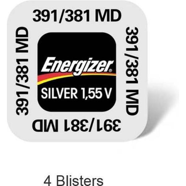 4 stuks (4 blisters a 1 stuk) Energizer 381/391 knoopcel horloge batterij Zilver-oxide (S)