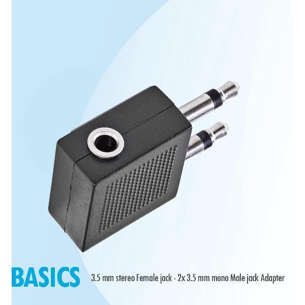 Basics Vliegtuig adapter hoofdtelefoon 2x mono jack - 3,5 mm Female jack stereo