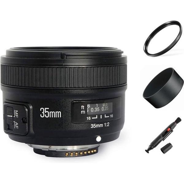Yongnuo AF-S 35mm F2.0 autofocus lens Nikon DSLR camera met gratis 58mm uv-filter, zonnekap, lenspen