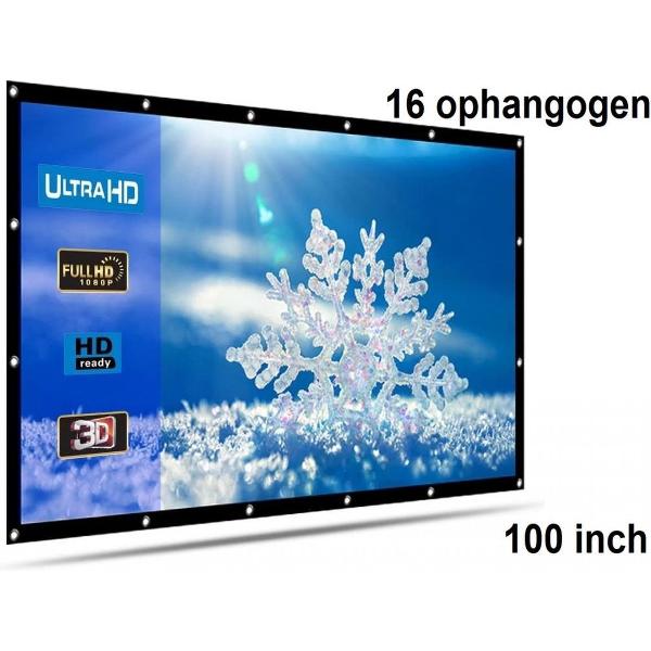 Beamer scherm projectiescherm 100 inch 16:9, lichtgewicht 285 gram met 16 ophangogen, projectie-doek beamerscherm incl ophanghaken