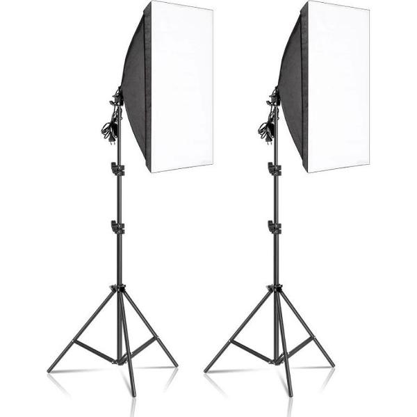 Grandecom® Pro Softbox Studiolamp Set - Met Statief - Diffuser - 20W LED Lampen - 50x70 cm - 200cm hoog - Zwart