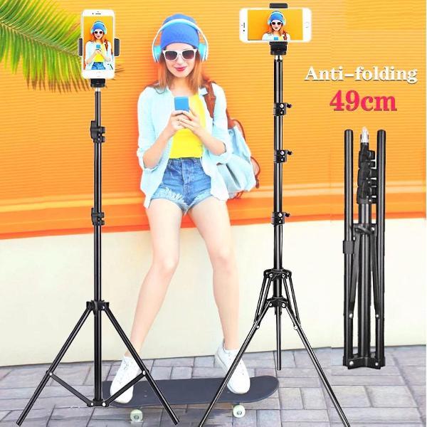 Smartphone Tripod Camera Statief 210 Cm voor Fotocamera en Smartphone + Telefoonhouder, 360 ° horizontaal en Bluetooth Remote Shutter – HiCHiCO