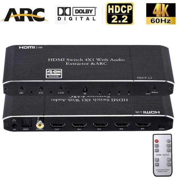 DrPhone ARC5 - HDMI Switch 4x1 HDMI Audio Extractor - 4K HDR - 4K @ 60Hz met Optische SPDIF / Coaxial / 3.5mm L / R Audio Ondersteuning HDMI 2.0b HDCP 2.2 ARC Functie