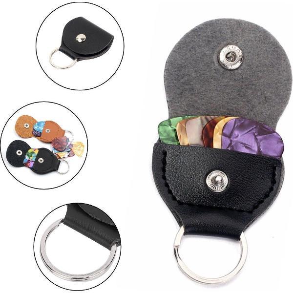 Kwalitatieve Plectrum Sleutelhanger inclusief 3 Plectrums - Zwart Vintage Leren Look - Kwaliteit - Duurzaam - Gitaar - Gitaarplectrums - Muziek - Gadget - Cadeau - Klassieke Akoestische Bas Electrische Gitaar - Plectrum set - Plectrumset - ZWART