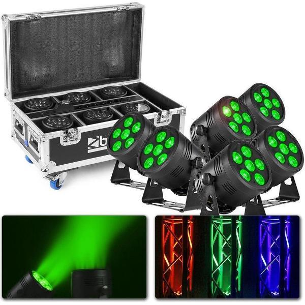 Complete accu lichtset - BeamZ BBP66 Uplight lichtset met 6 BBP66 accu Uplights in flightcase