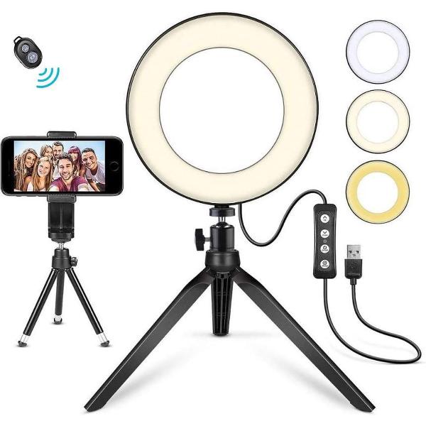 URGOODS® LED Ringlamp met Statief Smartphone - Ring Lamp - Ringflitser USB - Ringlight - 3 Licht niveaus - Tik Tok