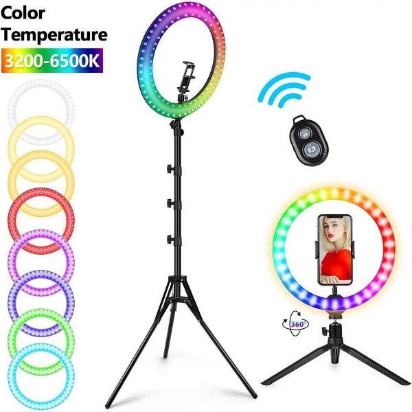 Ringlamp met statief | USB Statief Met Dimbare RGB Ledlamp voor Iphone en samsung | Youtube Live / Facebook Live