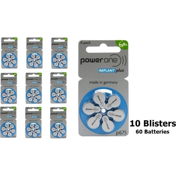 60 Stuks (10 Blisters a 6st) - Power One by VARTA 675 IMPLANT Plus Gehoorapparaat batterijen