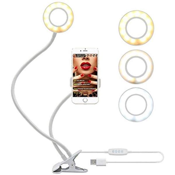 TKSTAR Selfie Ring LED Light met mobiele telefoonhouder standaard - Wit