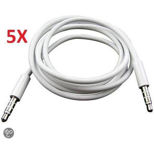 5x Jack Aux sterio Audio kabel 3.5 mm Voordeelset 1 meter kleur wit.