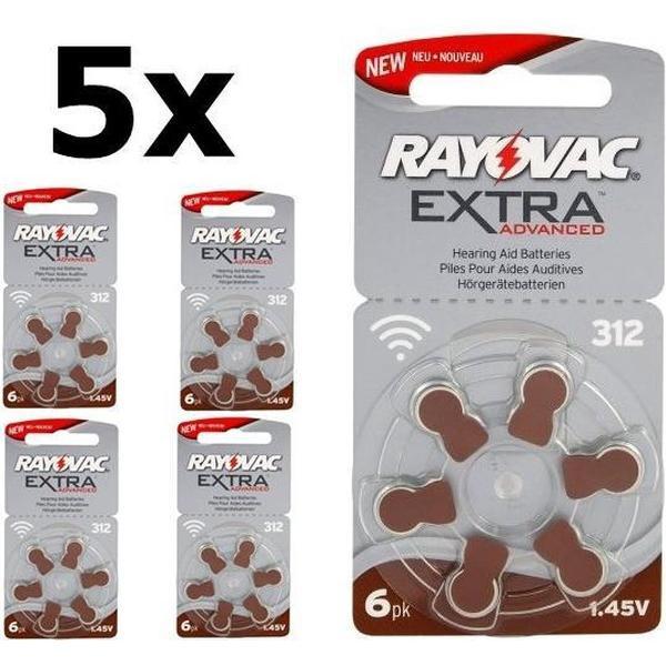 30 Stuks (5 Blister a 6st) Rayovac Extra Advanced 312 / PR312 / PR41 Gehoorapparaat batterijen