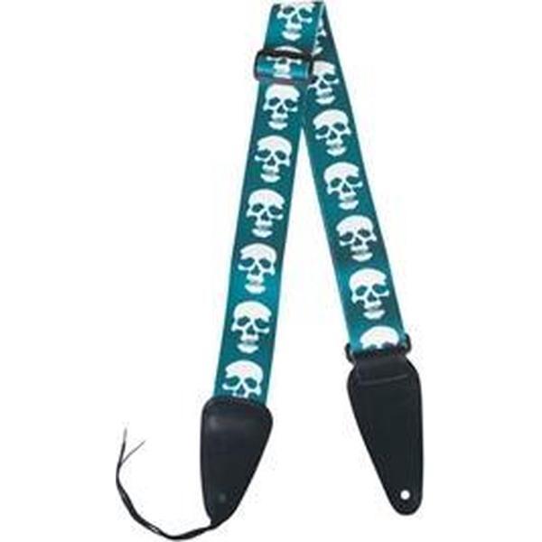 Gitaar schouderband - White skull green