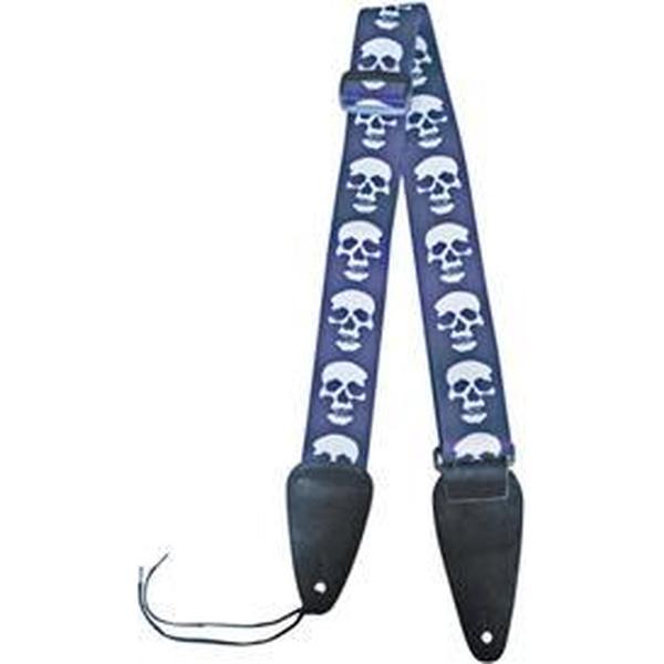 Gitaar schouderband - White skull blue