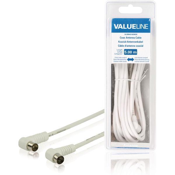 Coaxkabel Haaks Coax Male (IEC) - Coax Female (IEC) 5.00 m Wit