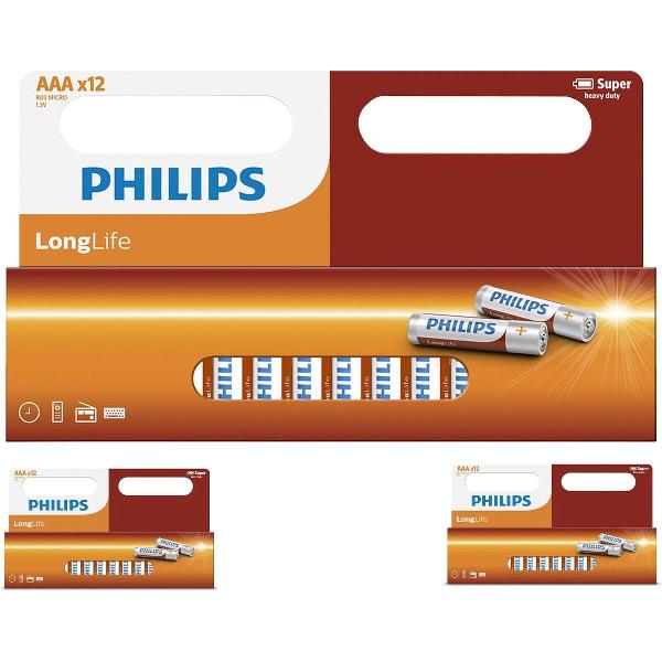 36 Stuks (3 blisters a 12st) - AAA R3 Philips LongLife Zinc Alkaline