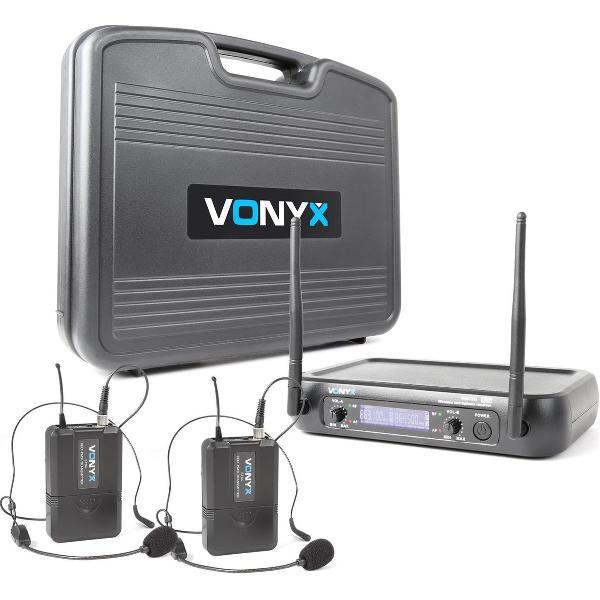 Draadloze microfoon - Vonyx WM73H draadloze microfoonset met 2x draadloze headset - UHF