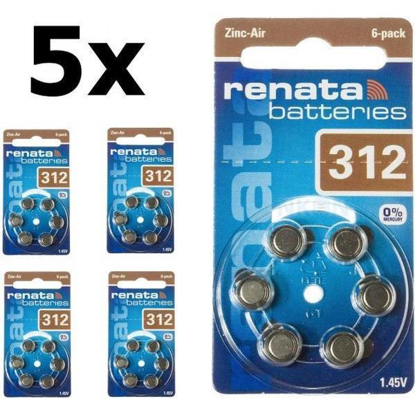 30 Stuks (5 Blister a 6st) Renata ZA 312 Gehoorapparaat batterijen