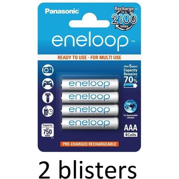 8 stuks (2 blisters a 4st) Panasonic Eneloop Micro AAA 750 mAh