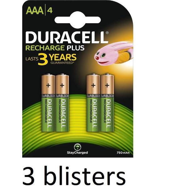 Duracell AAA Oplaadbare Batterijen - 750 mAh - 12 stuks