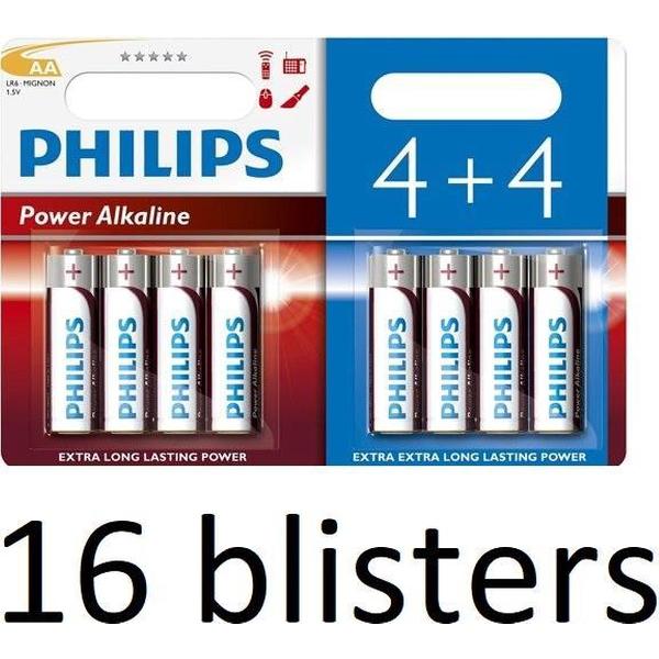 128 Stuks (16 Blisters a 8 st) Philips Power Alkaline Batterij LR6P8BP/10
