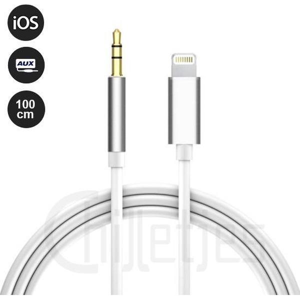 Aux Kabel Auto iPhone - Iphone Aux-kabel auto - iPhone Lightning 3.5 mm - Jack audio aansluiting - (Wit)