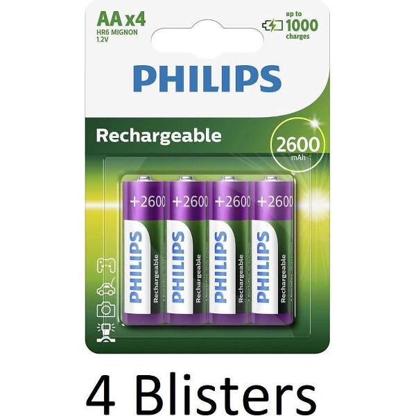 16 Stuks (4 Blisters a 4 st) Philips AA Oplaadbare batterijen