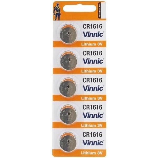 5 Stuks ( 1 Blister a 5st) Vinnic CR1616 3v 50mAh lithium knoopcelbatterij