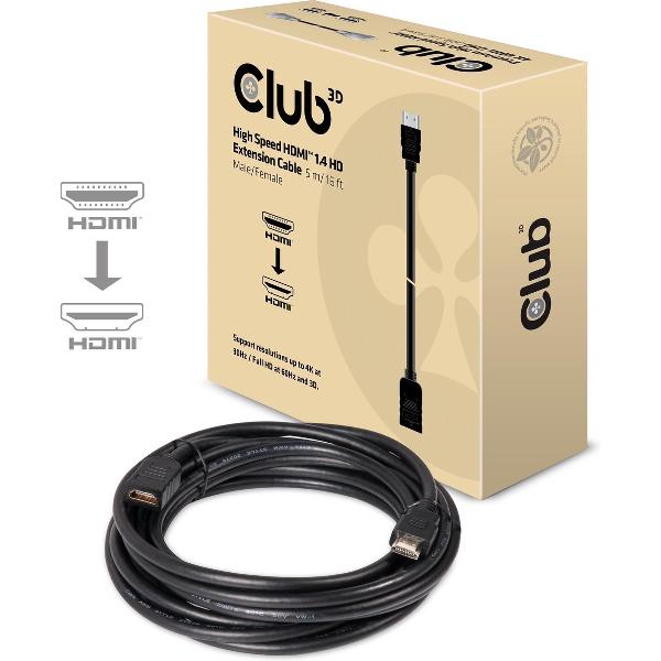 club3D HDMI Verlengkabel 5.00 m CAC-1320 Zwart [1x HDMI-stekker - 1x HDMI-bus]