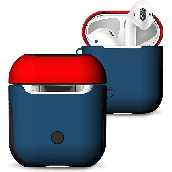 Hybride Silicone Case Cover Hoesje voor Apple Airpods - KELERINO. - Blauw / Rood