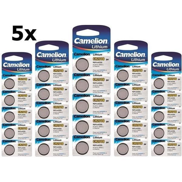 25 Stuks (5 Blisters a 5st) - Camelion CR2016 Professional Electronics 3V 90mAh Lithium knoopcel