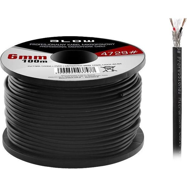 Microfoonkabel 2 x 0.50 mm zwart op rol 100 meter