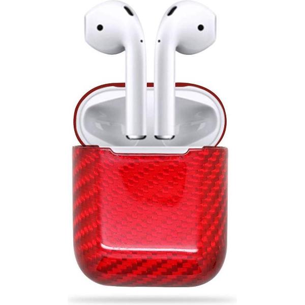 Carbon Case Hoes geschikt voor Apple Airpods – Beschermhoes - Rood