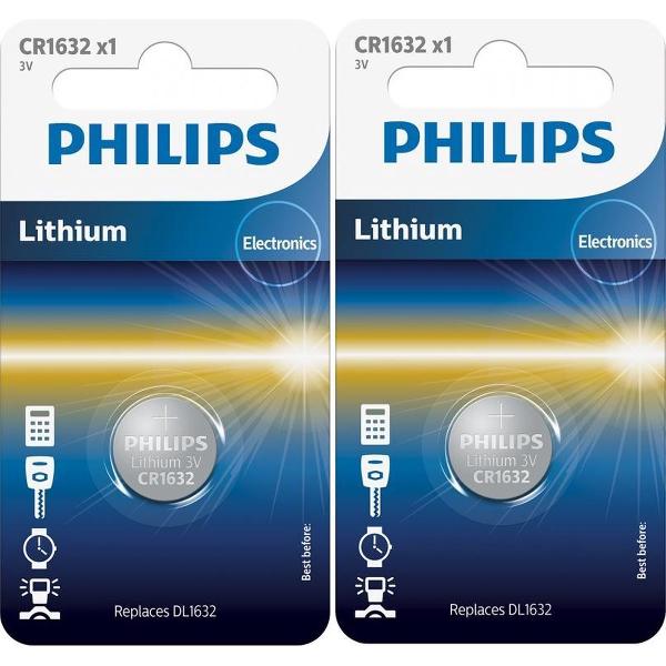 2 Stuks - Philips CR1632 3v lithium knoopcelbatterij