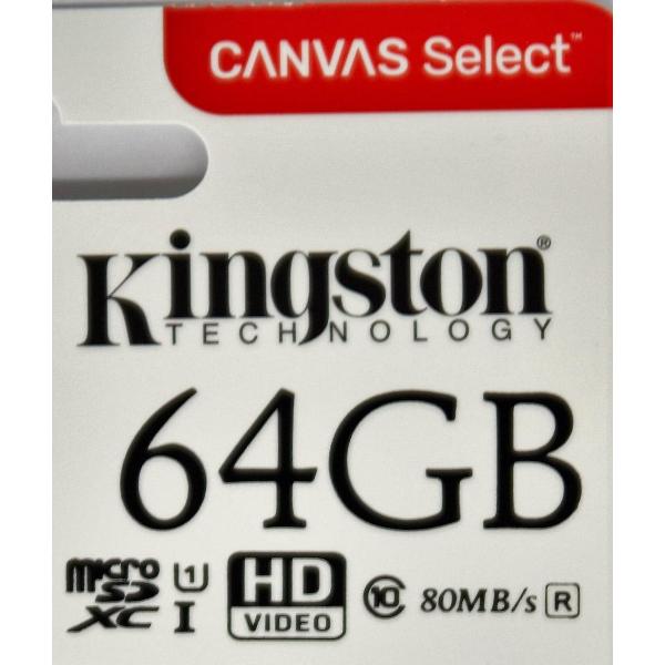 Kingston Micro SD kaart Canvas 64 GB + SD Adapter (HD video- 80MB/S/R)