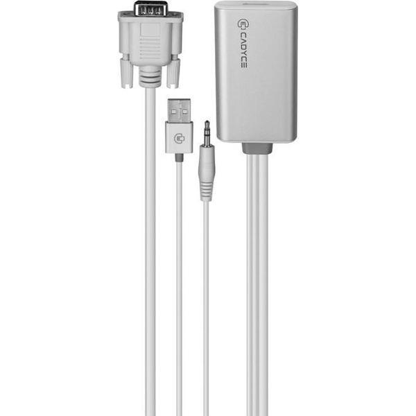 Cadyce VGA naar HDMI Adapter USB Aansluiting Full HD Beeldkwaliteit & Audio Support Zilver