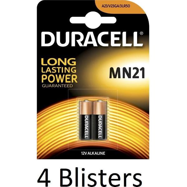 8 Stuks (4 Blisters a 2 st) Duracell MN21 Alkaline Beveiligingsbatterij