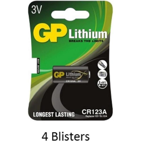 4 stuks (4 blisters a 1 stuks) GP Lithium CR123 3V