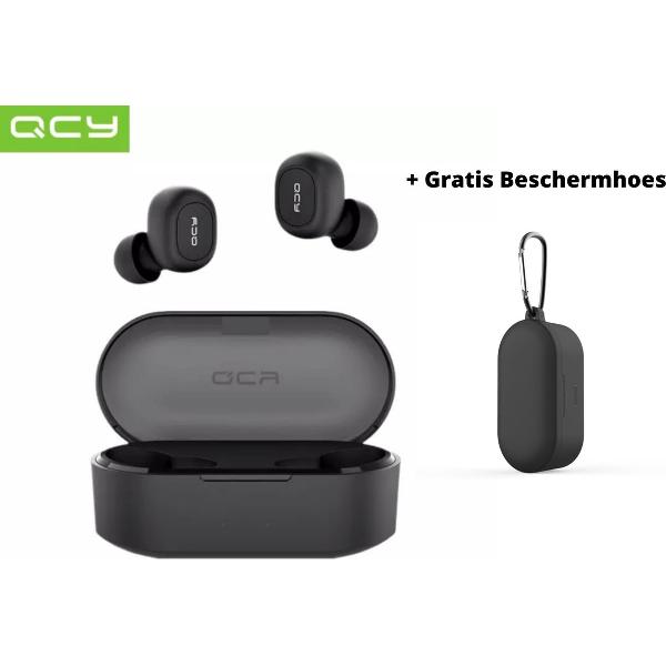 QCY T2C GS2 (2e gen) - TWS True Wireless Stereo - Draadloze Oordopjes - + Gratis Beschermhoes - BT Oortelefoon - Bluetooth 5.0 - Microfoon - In-Ear Oortjes - Zwart