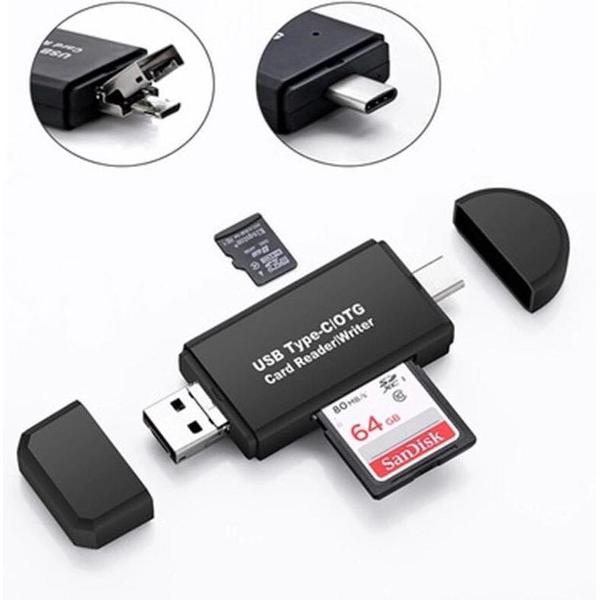 3-in-1 Card Reader Type C , USB SDHC Micro SD Card Reader iOS, Windows MacOS en Android Samsung