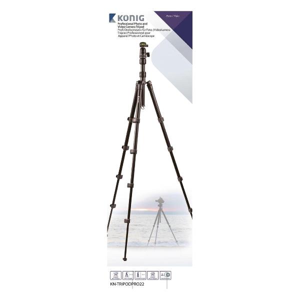 König KN-TRIPODPRO22 Professioneel Camera/video Statief Balhoofd 137 Cm Zwart