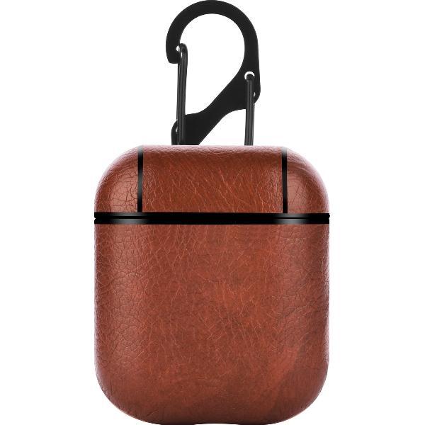 Kustleren beschermhoesje voor Apple Airpods + draagklip - Bruin