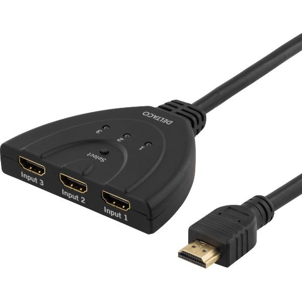 DELTACO HDMI-7001, HDMI switch/splitter voor 3 apparaten - 0.5 m