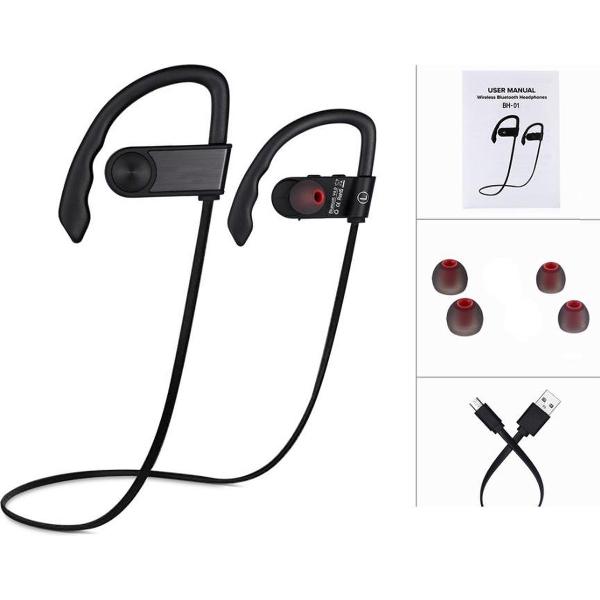 Draadloze bluetooth in ear sport oortjes headset - zweetbestendig - Zwart