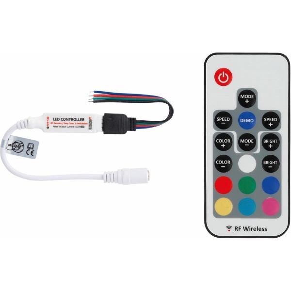 MINI RGB LED-CONTROLLER - 1 KANAAL - MET RF-AFSTANDSBEDIENING
