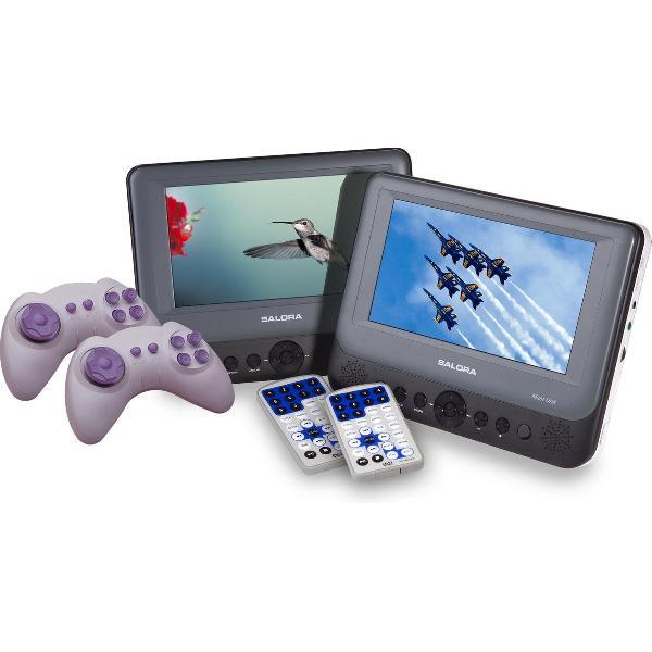 Salora DVP7748DUO+GC - Portable DVD speler - 2 DVD spelers - 2 schermen (7 inch) - Accu - USB - SD - Games - Accessoires